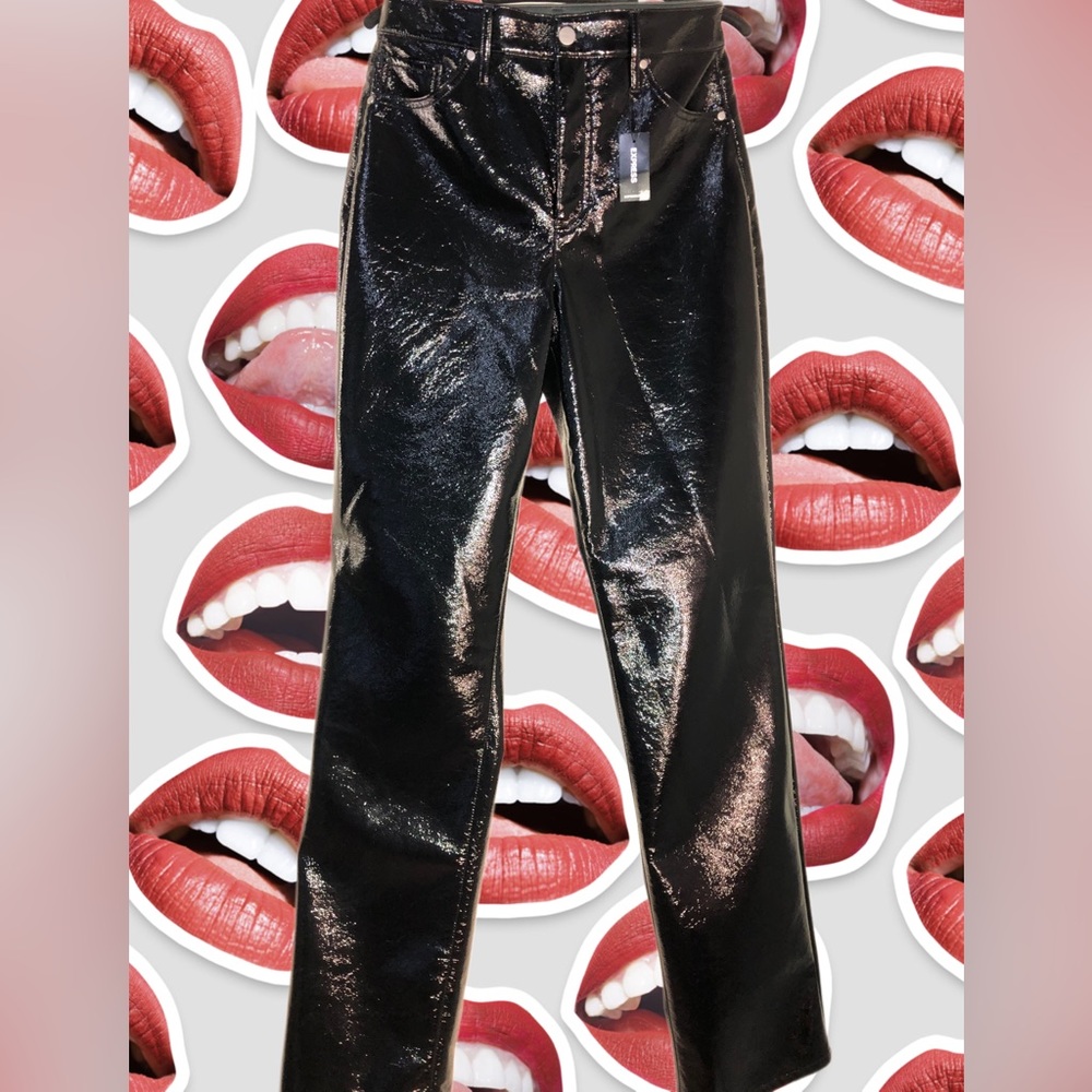 NWT Express Modern Straight Super High Waisted Faux Patent Leather Pant SIZE 8 L
